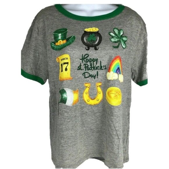 Women's St. Patrick's Day Icons Short Sleeve Graphic T-Shirt - Gray S - Picture 2 of 5